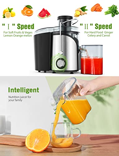 Centrifugeuse Extracteur de Jus, 400W Extracteur de Jus de Fruits et Légumes Pour La Maison et La Cuisine, Matériau SUS304, Facile à Nettoyer, Collecteur de Pulpe de 1500ML, Réglage à 2 Vitesses