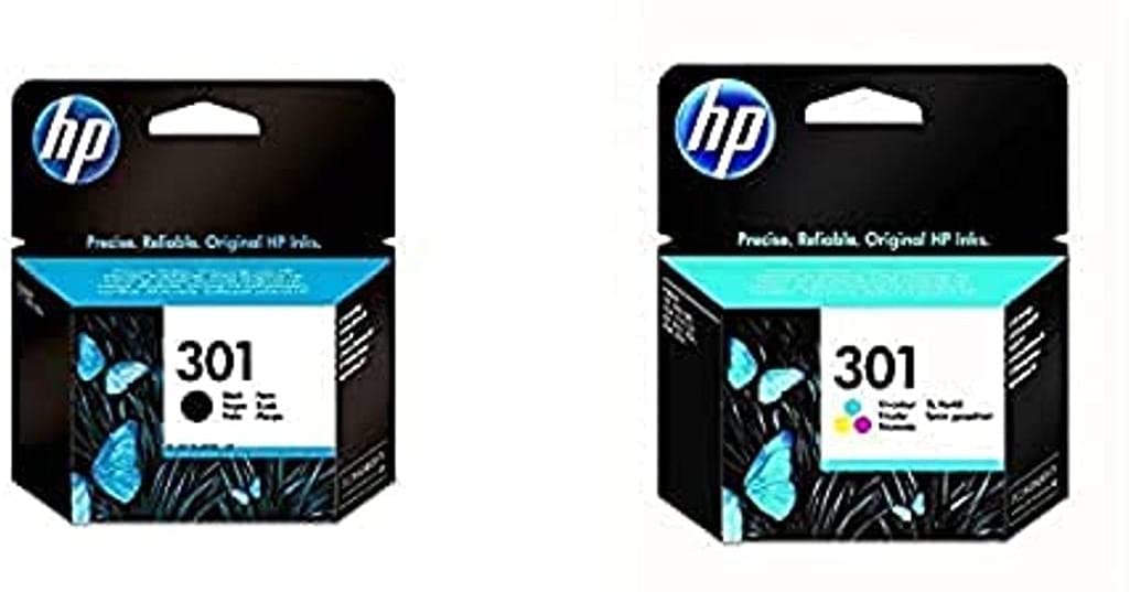 HP 301 Pack de 2 Cartouches d'Encre Noire et Trois Couleurs Authentiques (N9J72AE)