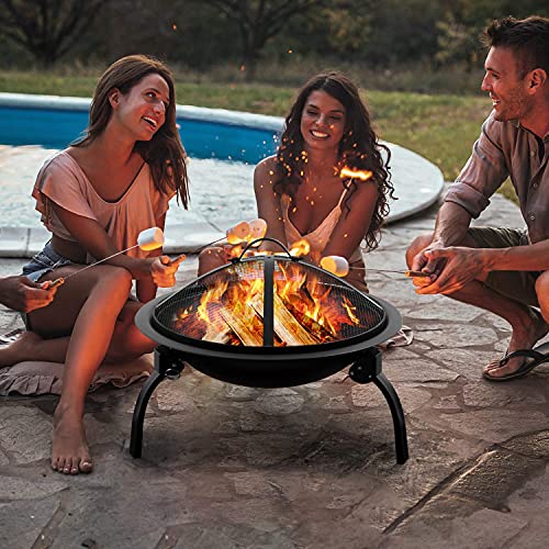 Amagabeli Brasero Extérieur Portable Brasero de Jardin 52cm Brasero Barbecue Exterieur terrasse avec Grille Capot étincelles Tisonnier Cheminée Camping et Le Pique-Nique 52cm Acier Pliant Brasero