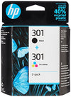 HP 301 Pack de 2 Cartouches d'Encre Noire et Trois Couleurs Authentiques (N9J72AE)