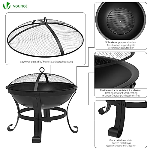 VOUNOT Brasero de Jardin Extérieur Ø55cm avec Grille Tisonnier et Couvercle Brasero de Jardin Chauffage à Charbon de Bois Foyer pour Terrasse Patio Cour