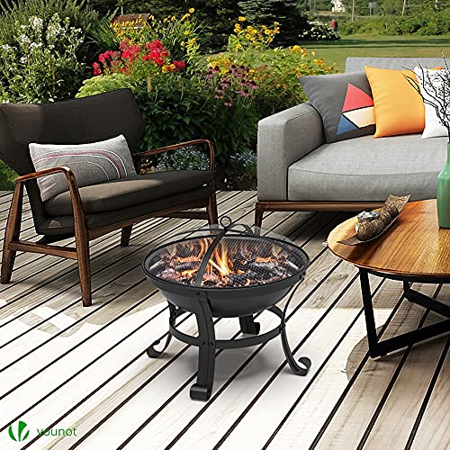 VOUNOT Brasero de Jardin Extérieur Ø55cm avec Grille Tisonnier et Couvercle Brasero de Jardin Chauffage à Charbon de Bois Foyer pour Terrasse Patio Cour