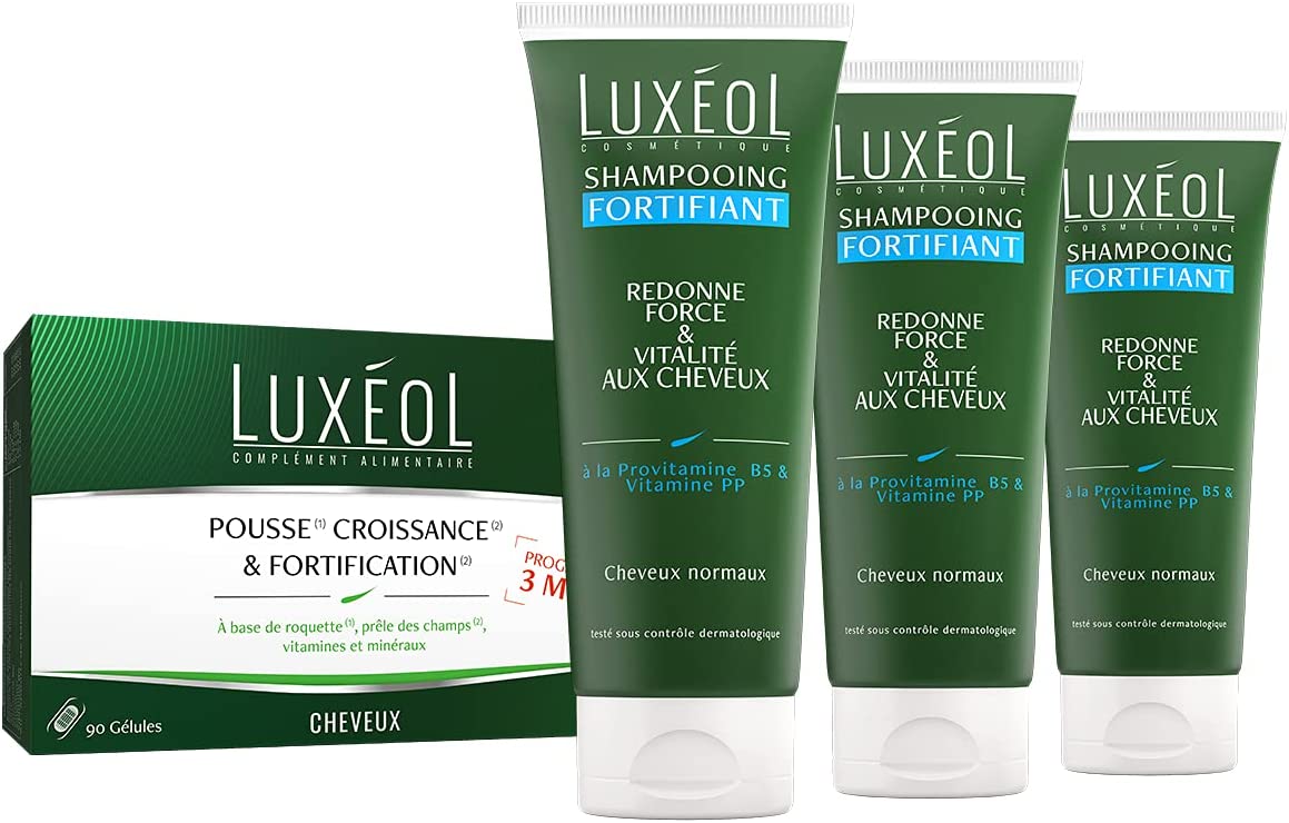 Luxéol Pousse Croissance & Fortification 3 mois, Favorise la Pousse des Cheveux, Complément Alimentaire, 90 Gélules