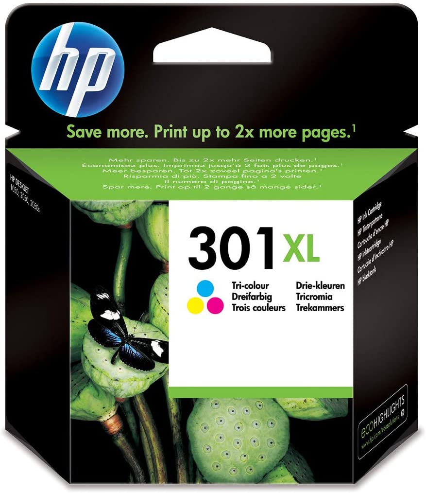 HP 301 Pack de 2 Cartouches d'Encre Noire et Trois Couleurs Authentiques (N9J72AE)