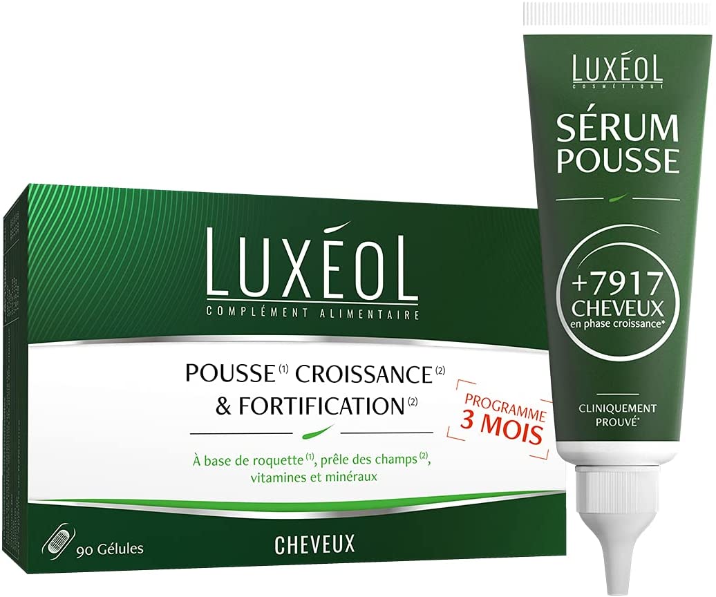 Luxéol Pousse Croissance & Fortification 3 mois, Favorise la Pousse des Cheveux, Complément Alimentaire, 90 Gélules