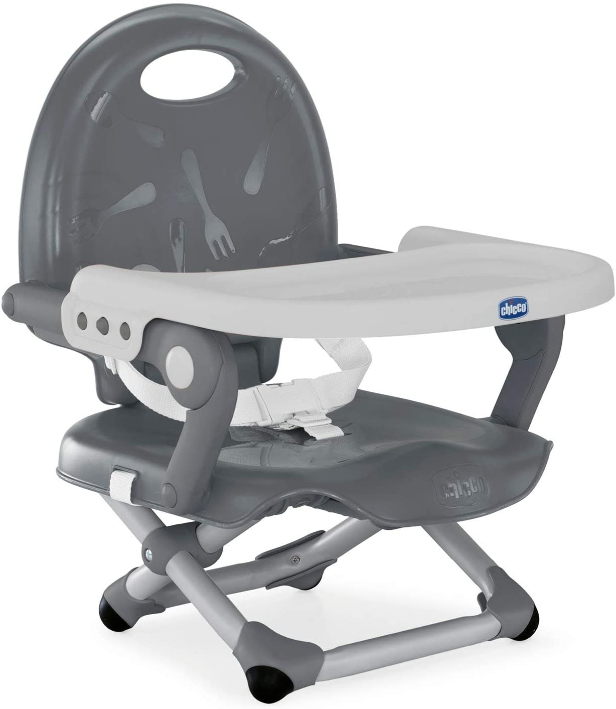 Chicco Pocket Snack Rehausseur Chaise Bébé pour Enfants de 6 mois à 3 ans (15 kg), Chaise Haute Portable, Réglable, avec Fermeture Compacte et Plateau Amovible - Dark Grey