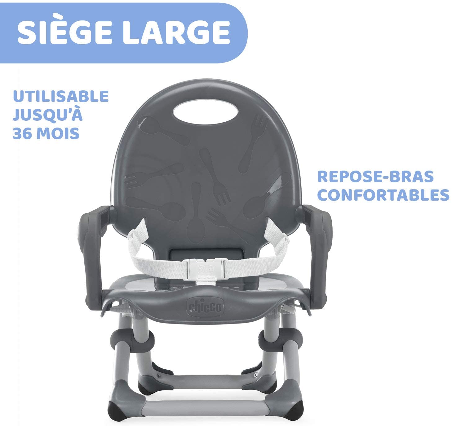 Chicco Pocket Snack Rehausseur Chaise Bébé pour Enfants de 6 mois à 3 ans (15 kg), Chaise Haute Portable, Réglable, avec Fermeture Compacte et Plateau Amovible - Dark Grey