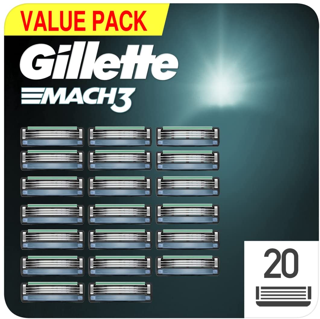 Gillette Mach3 Recharges de Lames de Rasoir Pour Homme, Rasage Manuel, 20 Lames de Recharge