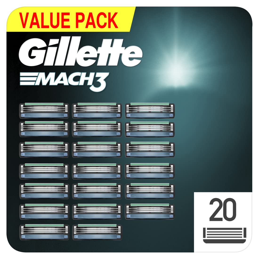 Gillette Mach3 Recharges de Lames de Rasoir Pour Homme, Rasage Manuel, 20 Lames de Recharge