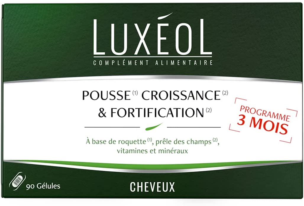 Luxéol Pousse Croissance & Fortification 3 mois, Favorise la Pousse des Cheveux, Complément Alimentaire, 90 Gélules