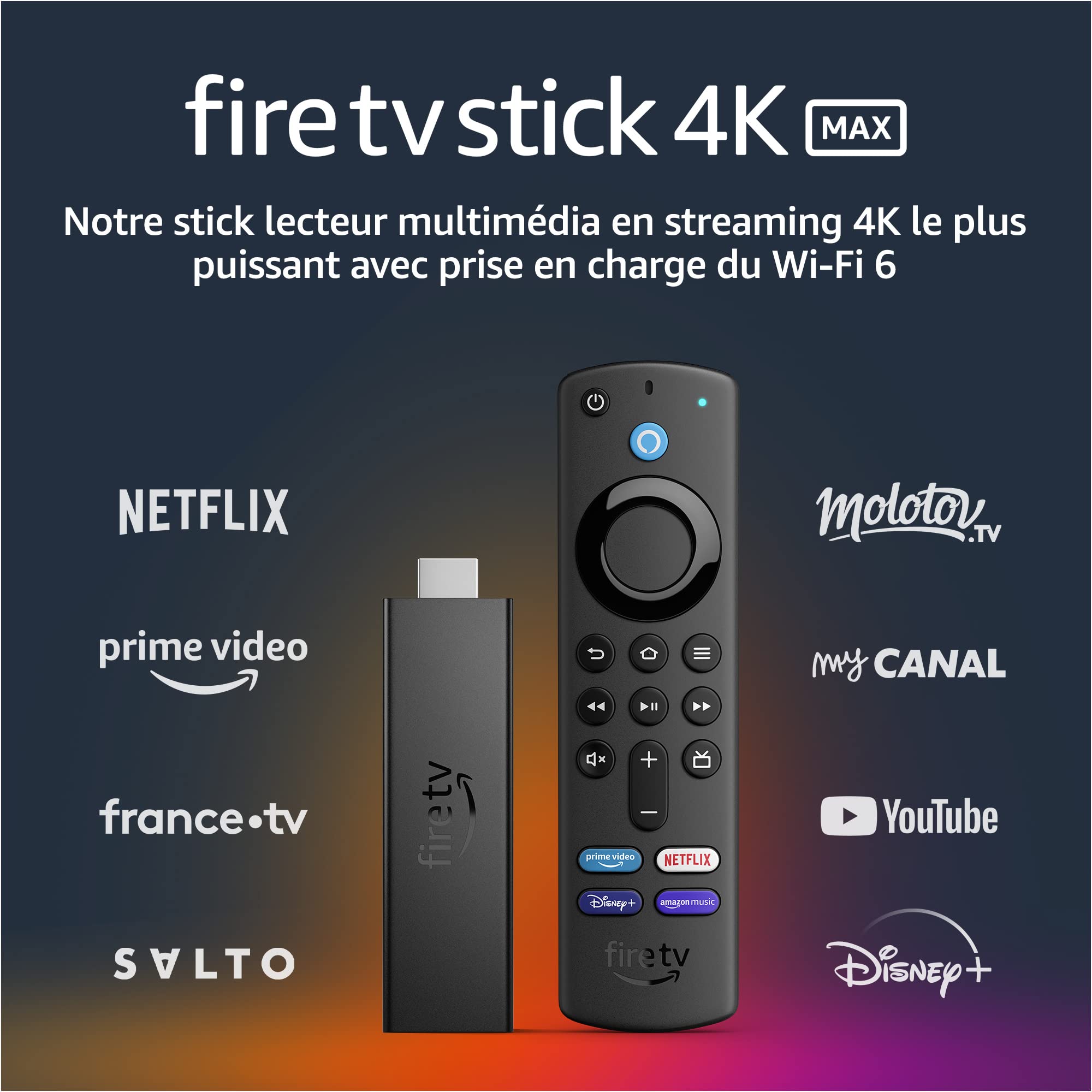 Fire TV Stick 4K Max | Appareil de streaming, Wi-Fi 6, télécommande vocale Alexa