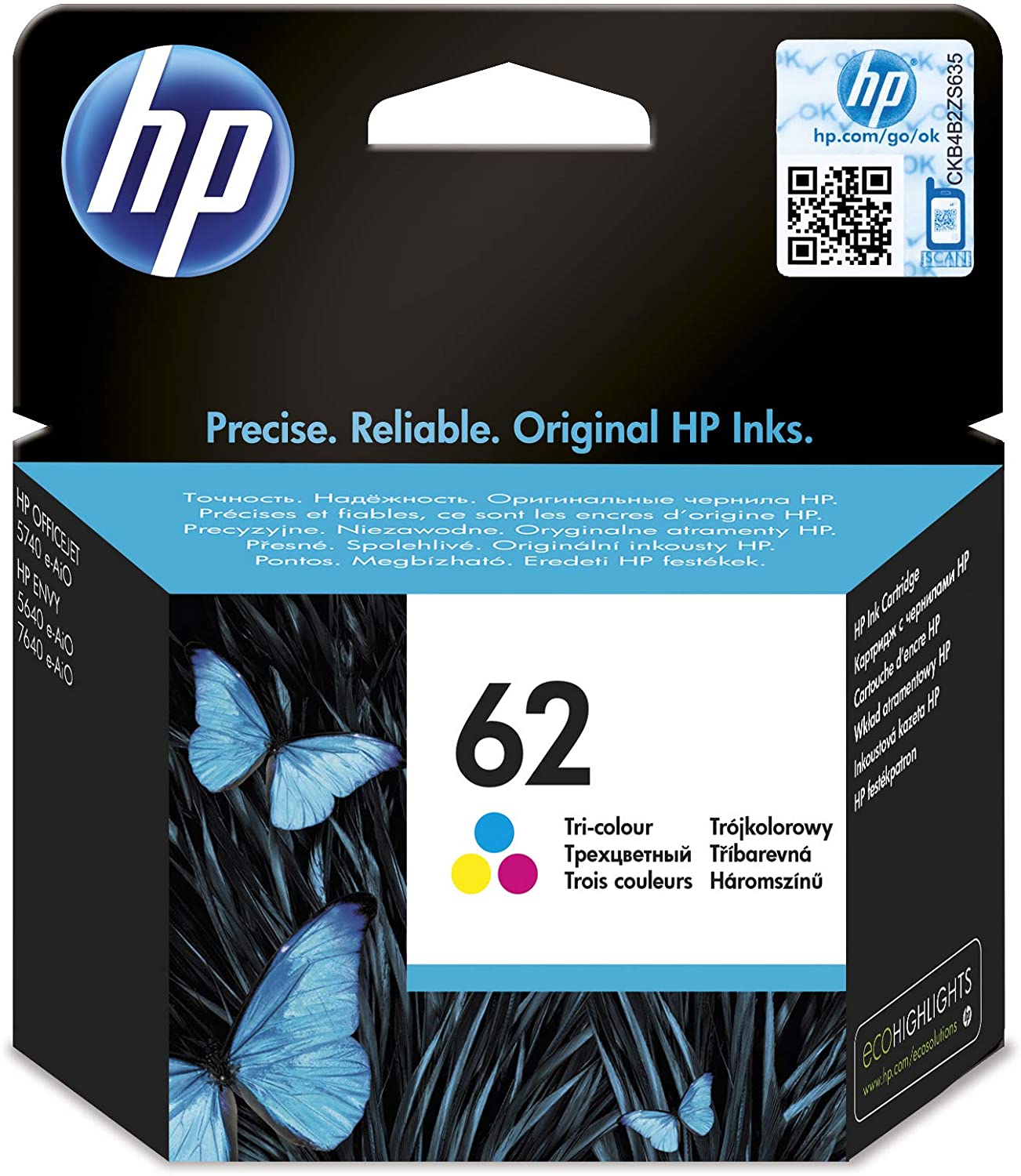 HP 62 Pack de 2 Cartouches d'Encre Noire et Trois Couleurs Authentiques (N9J71AE)