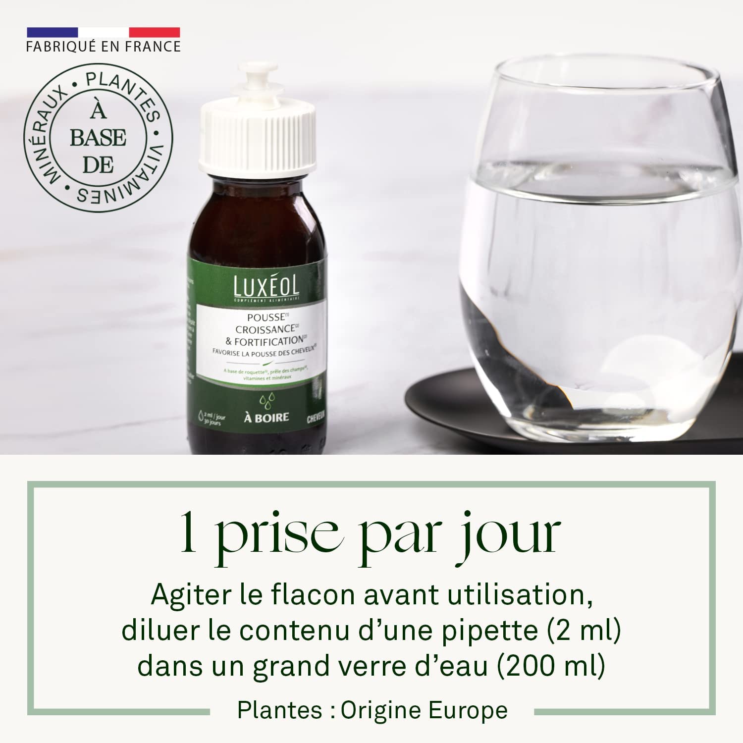 Luxéol Pousse Croissance & Fortification 3 mois, Favorise la Pousse des Cheveux, Complément Alimentaire, 90 Gélules