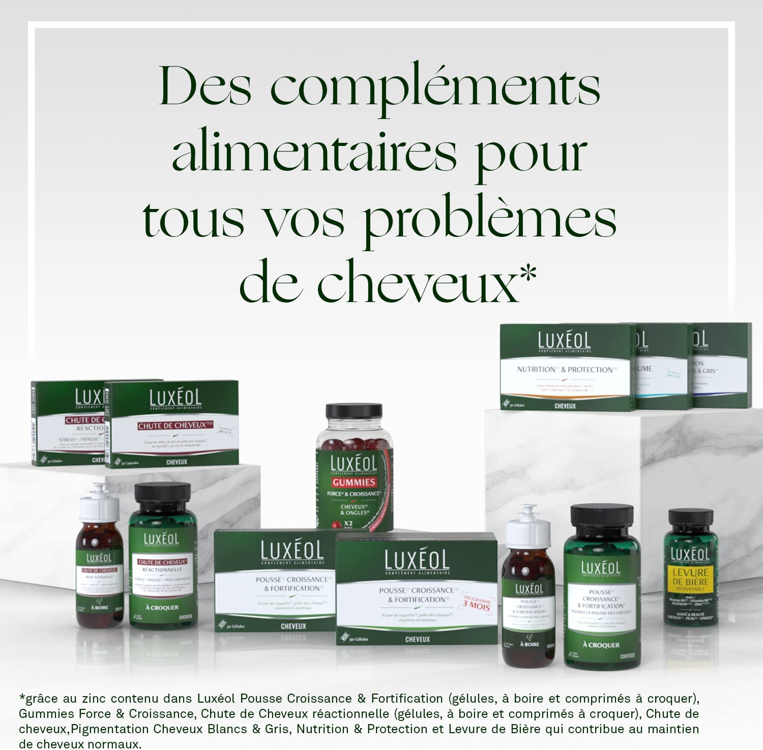 Luxéol Pousse Croissance & Fortification 3 mois, Favorise la Pousse des Cheveux, Complément Alimentaire, 90 Gélules