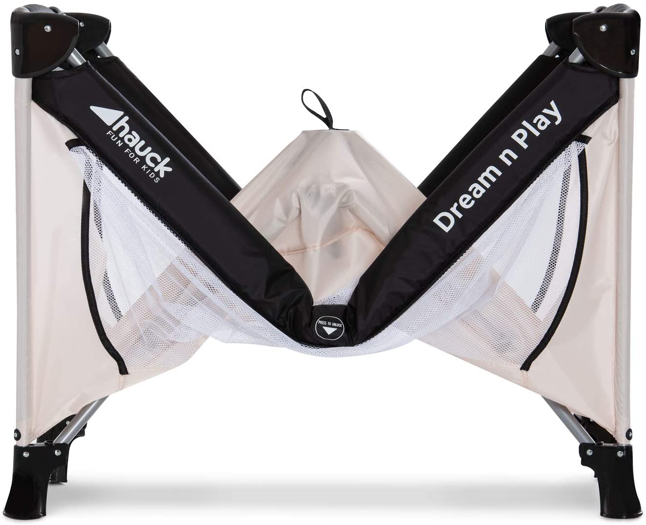 Hauck Lit Parapluie Dream N Play Plus / pour Bébés et Enfants de la Naissance jusqu'à 15 kg / 120 x 60 cm / Léger / Stable / Pliable Compact / Sac de Transport / Sortie Latérale / beige