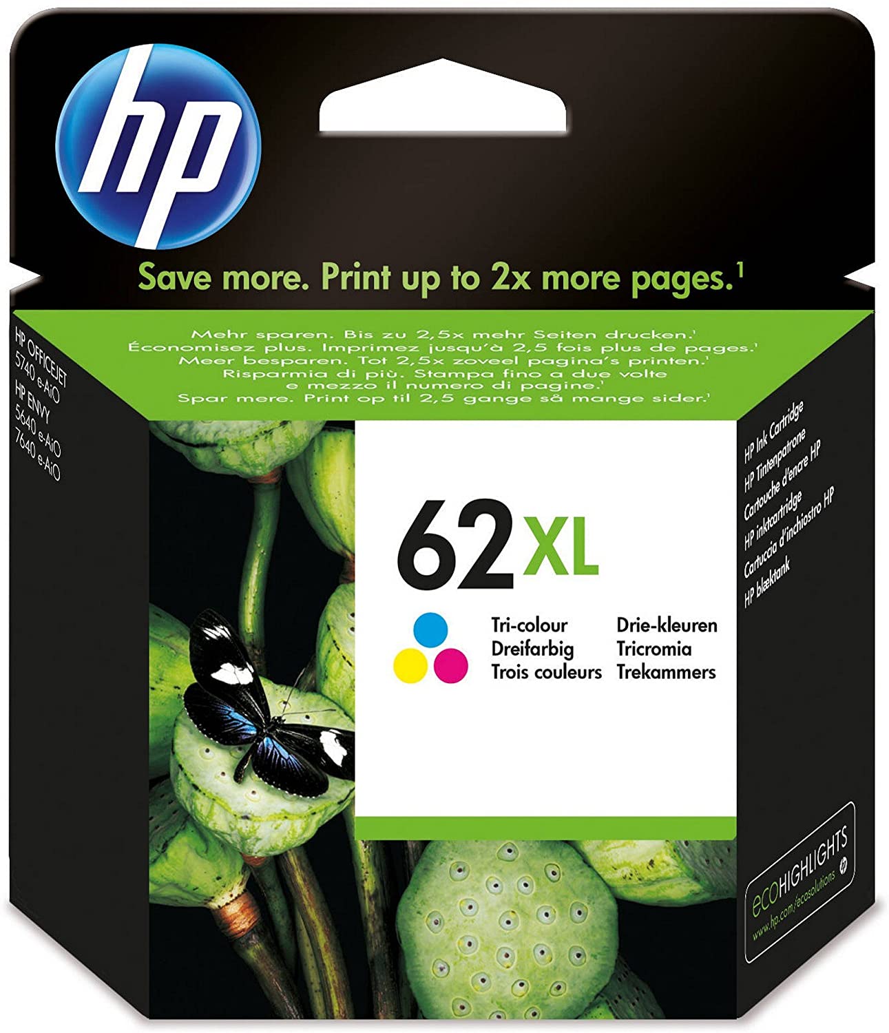 HP 62 Pack de 2 Cartouches d'Encre Noire et Trois Couleurs Authentiques (N9J71AE)