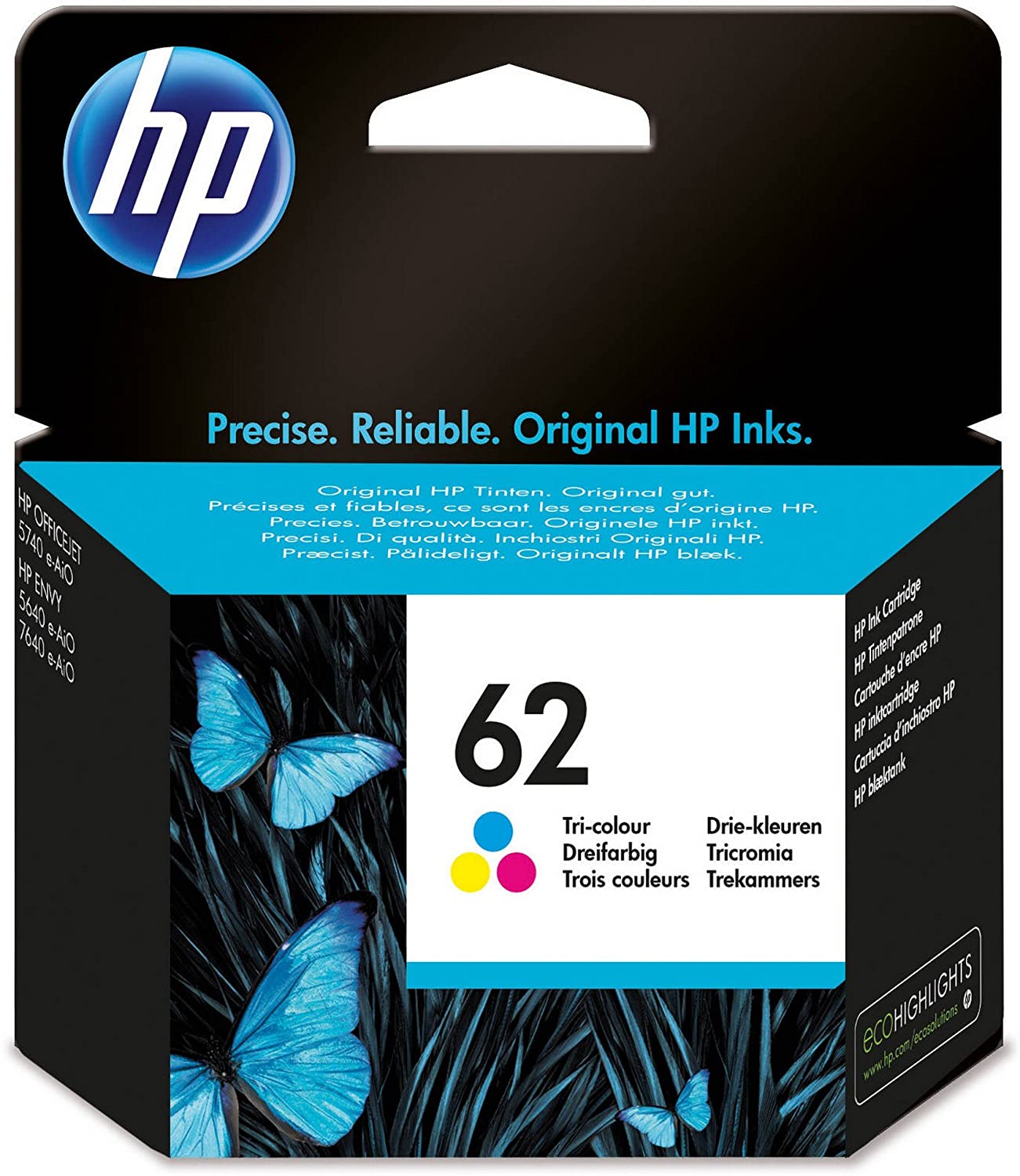 HP 62 Pack de 2 Cartouches d'Encre Noire et Trois Couleurs Authentiques (N9J71AE)