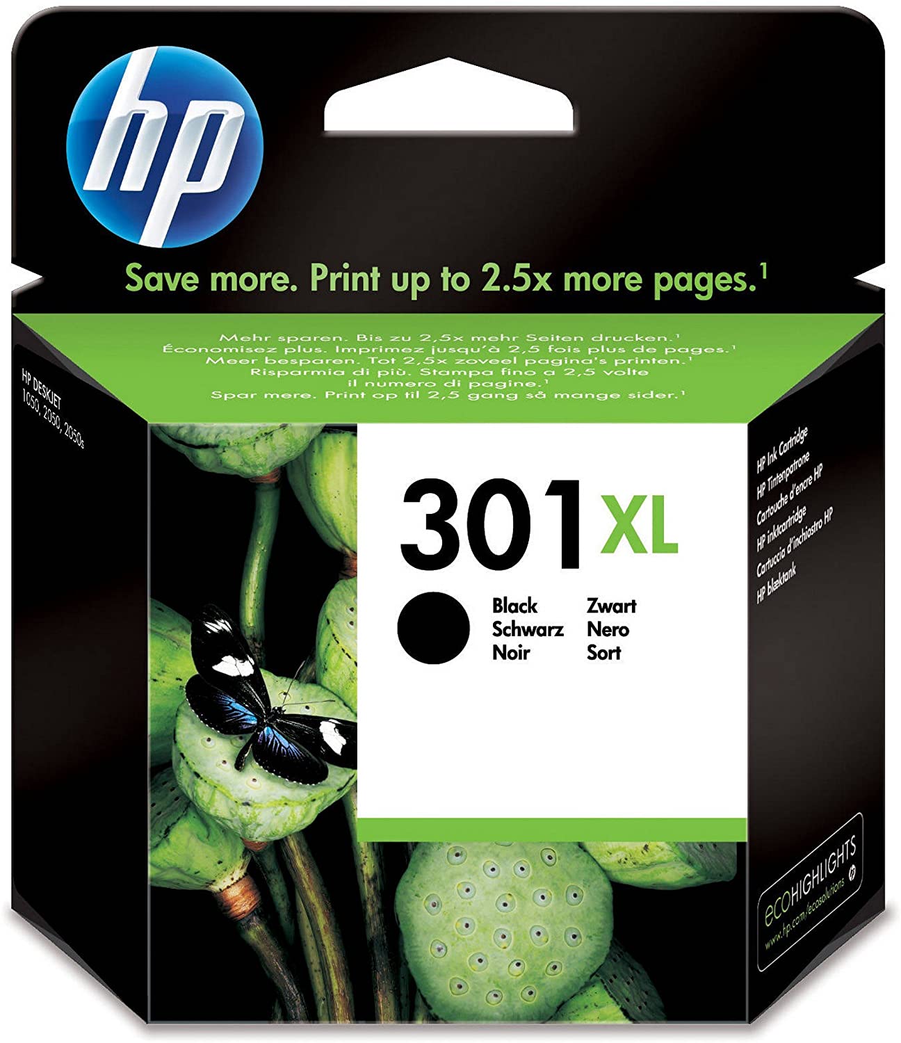 HP 301 Pack de 2 Cartouches d'Encre Noire et Trois Couleurs Authentiques (N9J72AE)