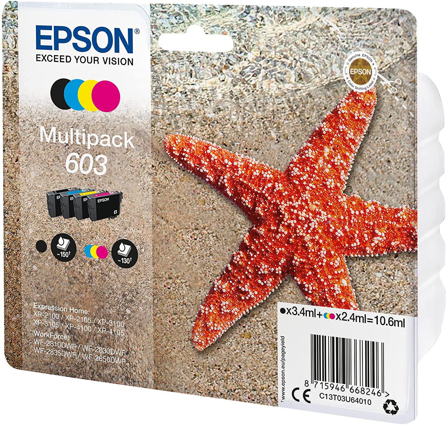 Epson Multipack 603 Etoile de Mer, Cartuchos de tinta originales, 4 colores: Negro, Cian, Magenta, Amarillo