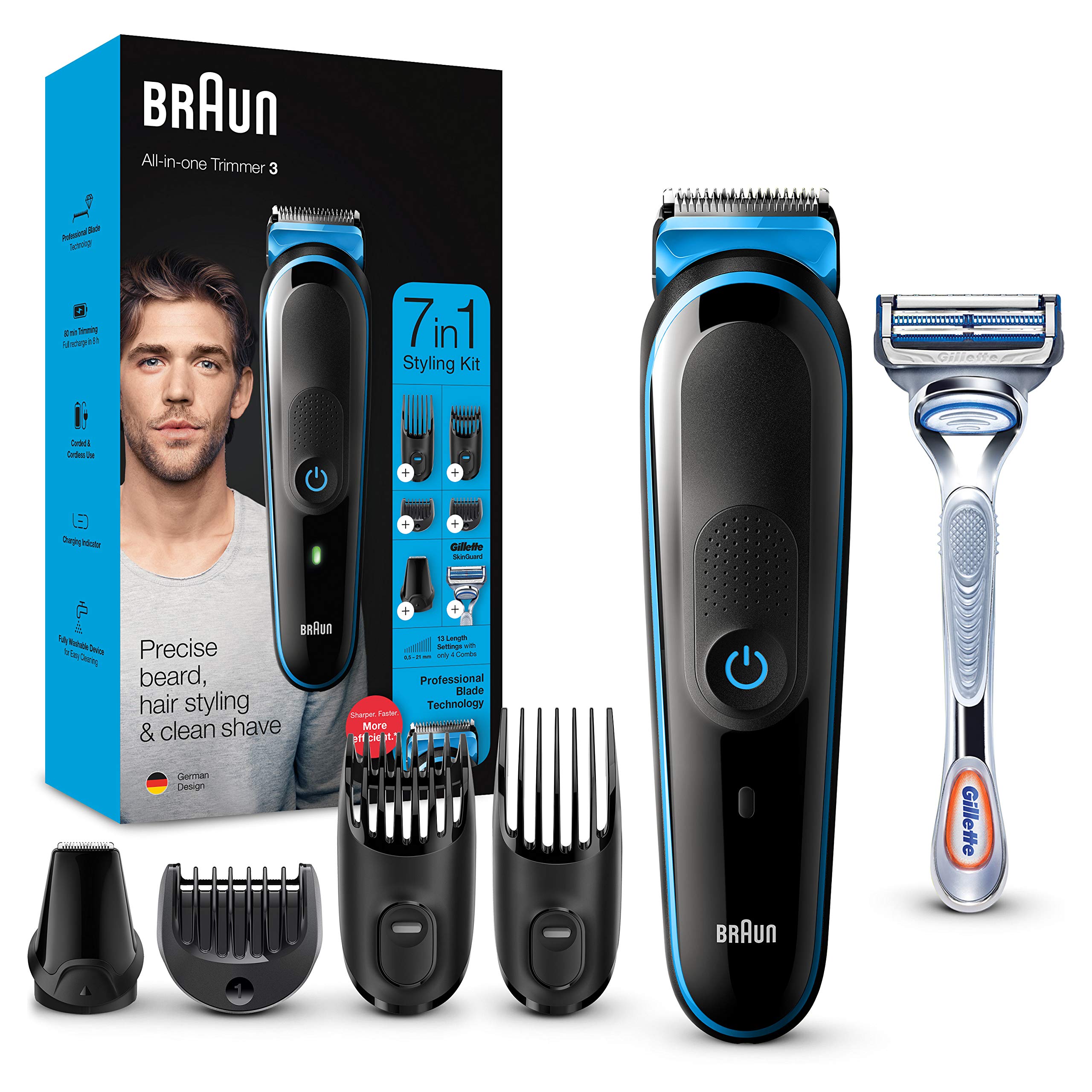 Braun 3 Tout-En-Un Tondeuse Électrique Homme Cheveux Et Visage