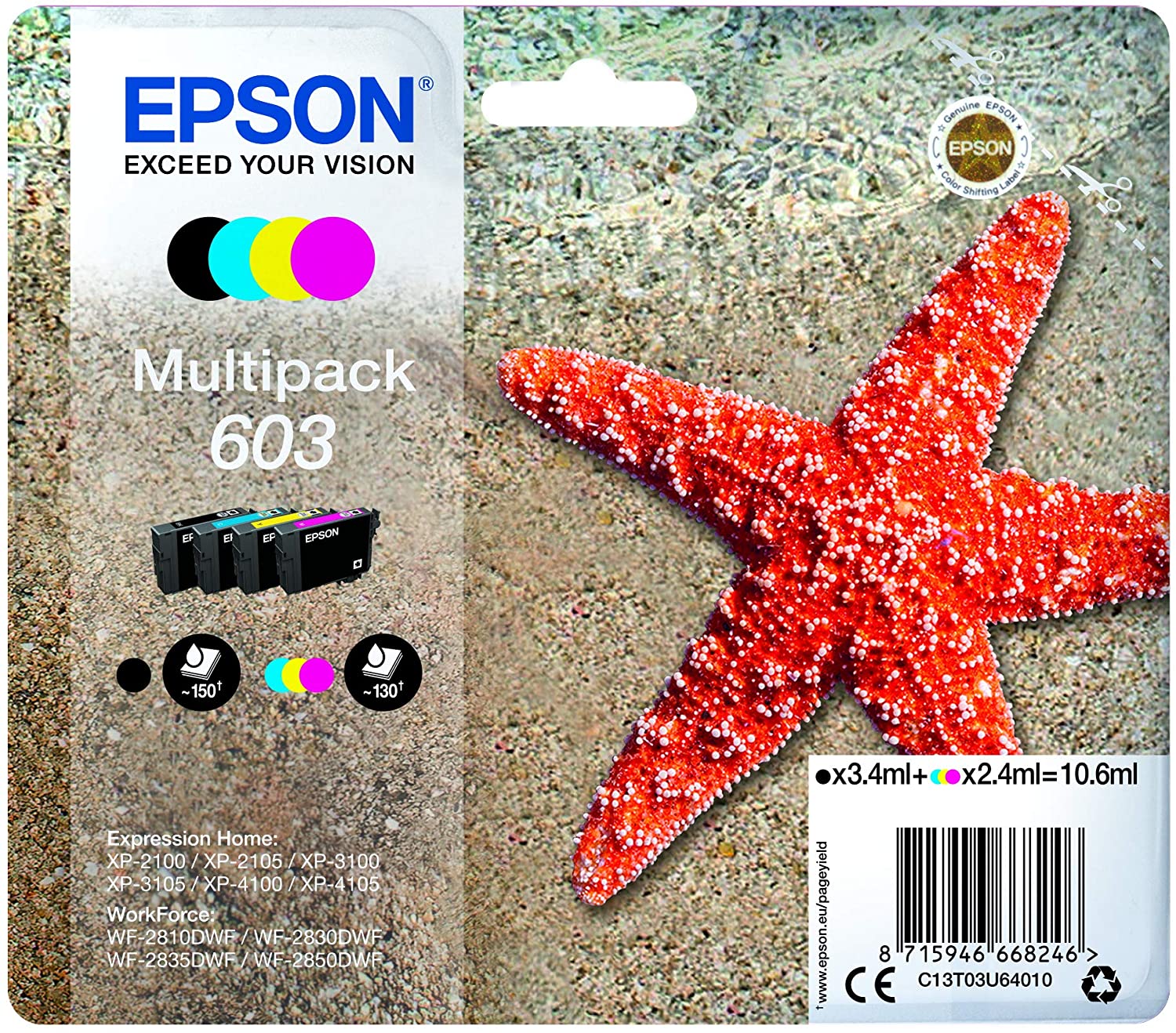 Epson Multipack 603 Etoile de Mer, Cartuchos de tinta originales, 4 colores: Negro, Cian, Magenta, Amarillo