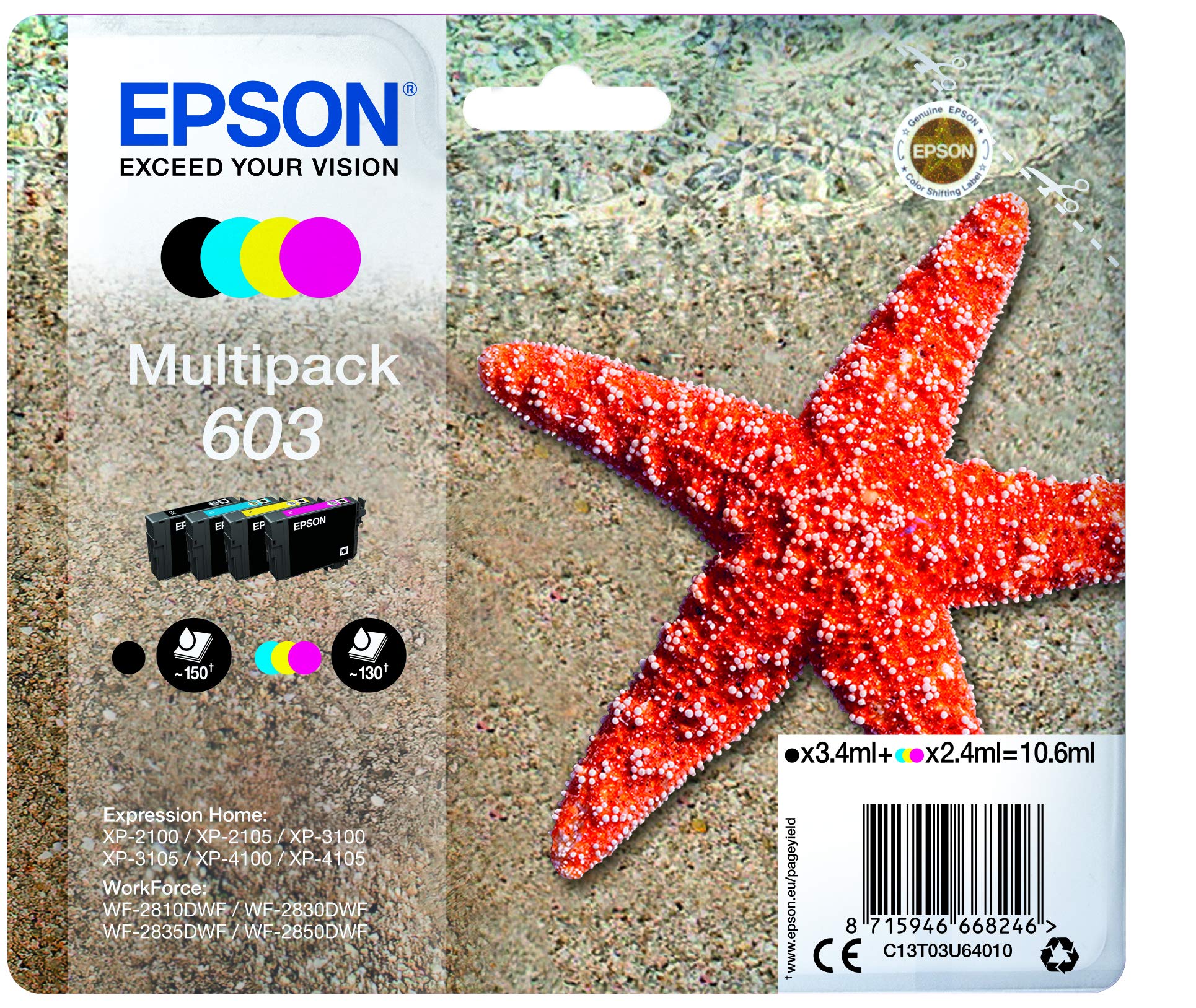 Epson Multipack 603 Etoile de Mer, Cartuchos de tinta originales, 4 colores: Negro, Cian, Magenta, Amarillo