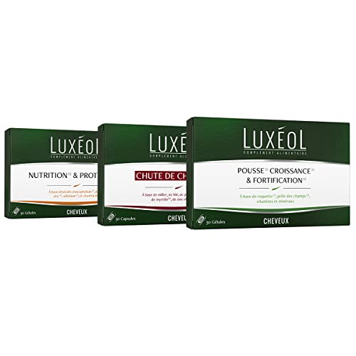 Luxéol Pousse Croissance & Fortification 3 mois, Favorise la Pousse des Cheveux, Complément Alimentaire, 90 Gélules