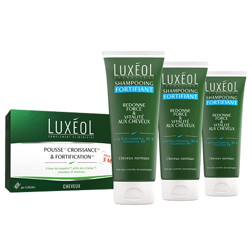 Luxéol Pousse Croissance & Fortification 3 mois, Favorise la Pousse des Cheveux, Complément Alimentaire, 90 Gélules