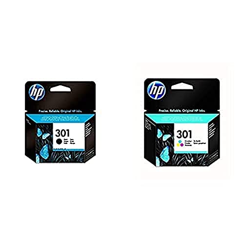 HP 301 Pack de 2 Cartouches d'Encre Noire et Trois Couleurs Authentiques (N9J72AE)