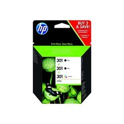 HP 301 Pack de 2 Cartouches d'Encre Noire et Trois Couleurs Authentiques (N9J72AE)